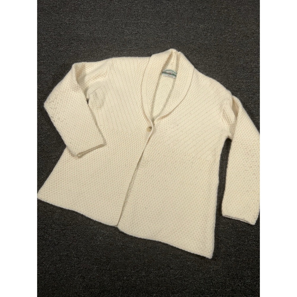 Aran Crafts Cardigan Sweater Women's Medium Shawl Collar Ivory Merino Wool Knit